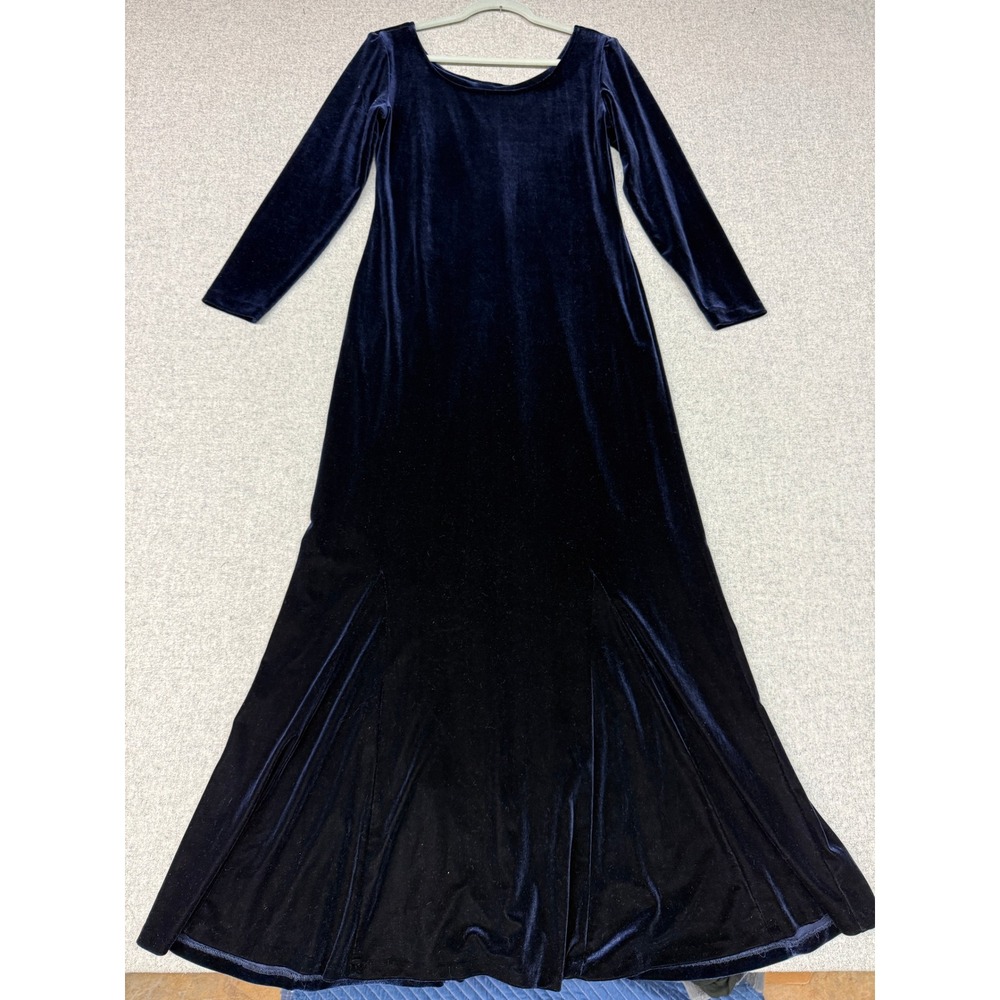 Night Way Collections Velvet Gown L Navy Blue Long Sleeve Scoop Neck Maxi Dress